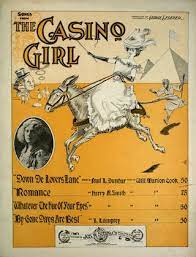 در این تصویر از پوستر موزیکال کازینو 1900، آهنگی که توسط یک مرد سیاهپوست نوشته شده است، در زیر زنان سفیدپوست سوار بر اسب فهرست شده است.
